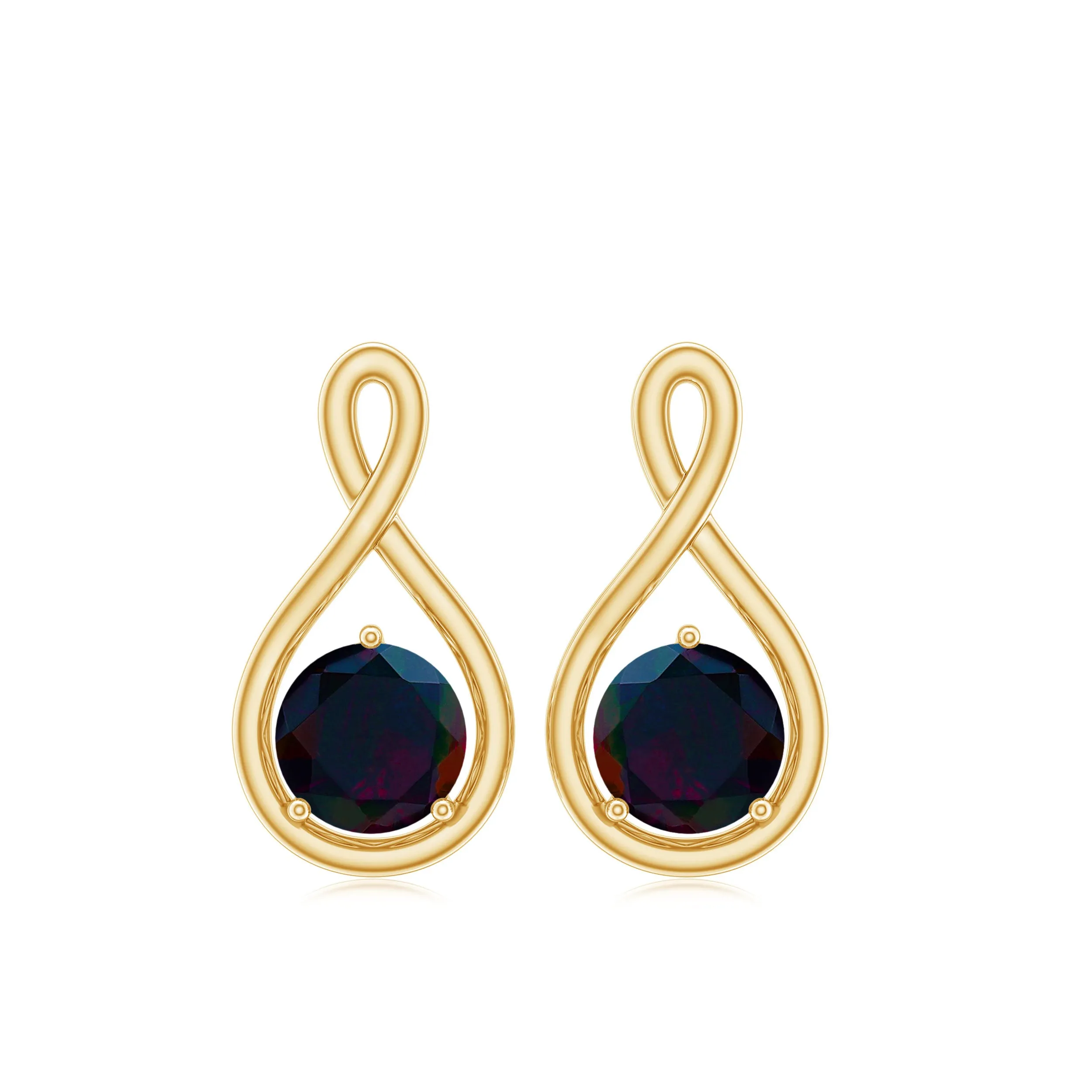 0.50 CT Solitaire Black Opal Infinity Stud Earrings with Screw Back