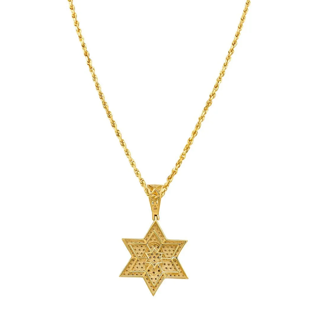 10K Two Tone Gold Diamond Star of David and Hamsa Pendant 1.50 Ctw