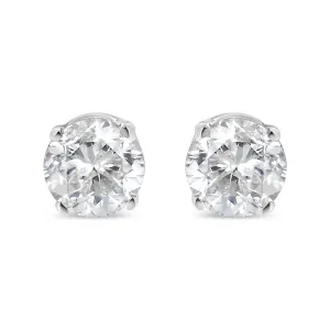 10K White Gold 1/10 Cttw Round Brilliant-Cut Near Colorless Near Colorless Diamond Classic 4-Prong Stud Earrings (I-J Color, I1-I2 Clarity)