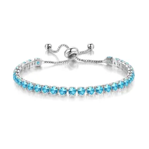 10k White Gold Plated 6 Cttw Round Created Aquamarine Sapphire Adjustable Tennis