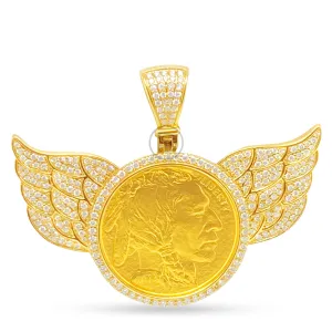 10K Yellow Gold Liberty Coin Diamond Pendant with Wings