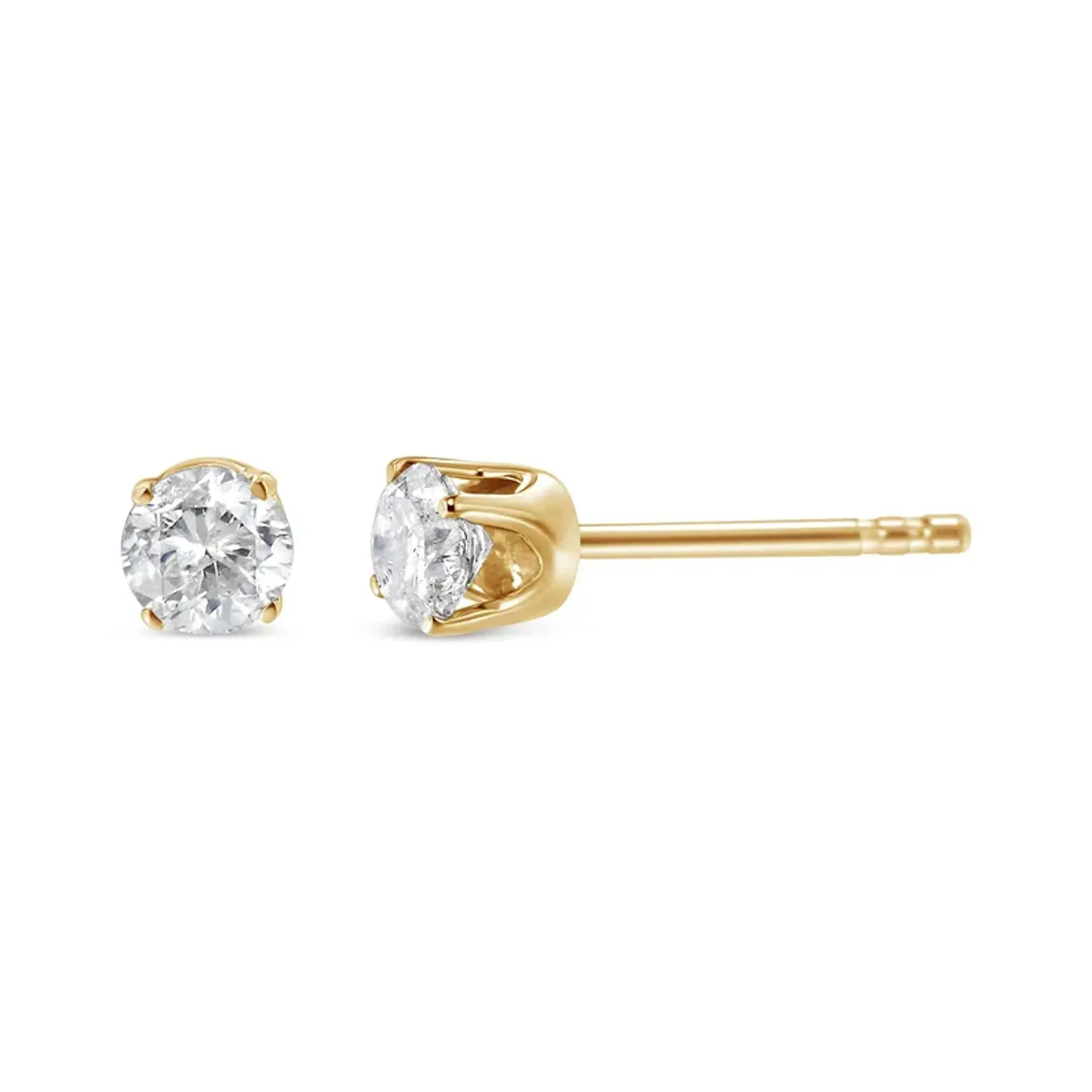 10K Yellow Gold over .925 Sterling Silver 5/8 Cttw Round Brilliant-Cut Diamond Classic 4-Prong Stud Earrings (K-L Color, I2-I3 Clarity)