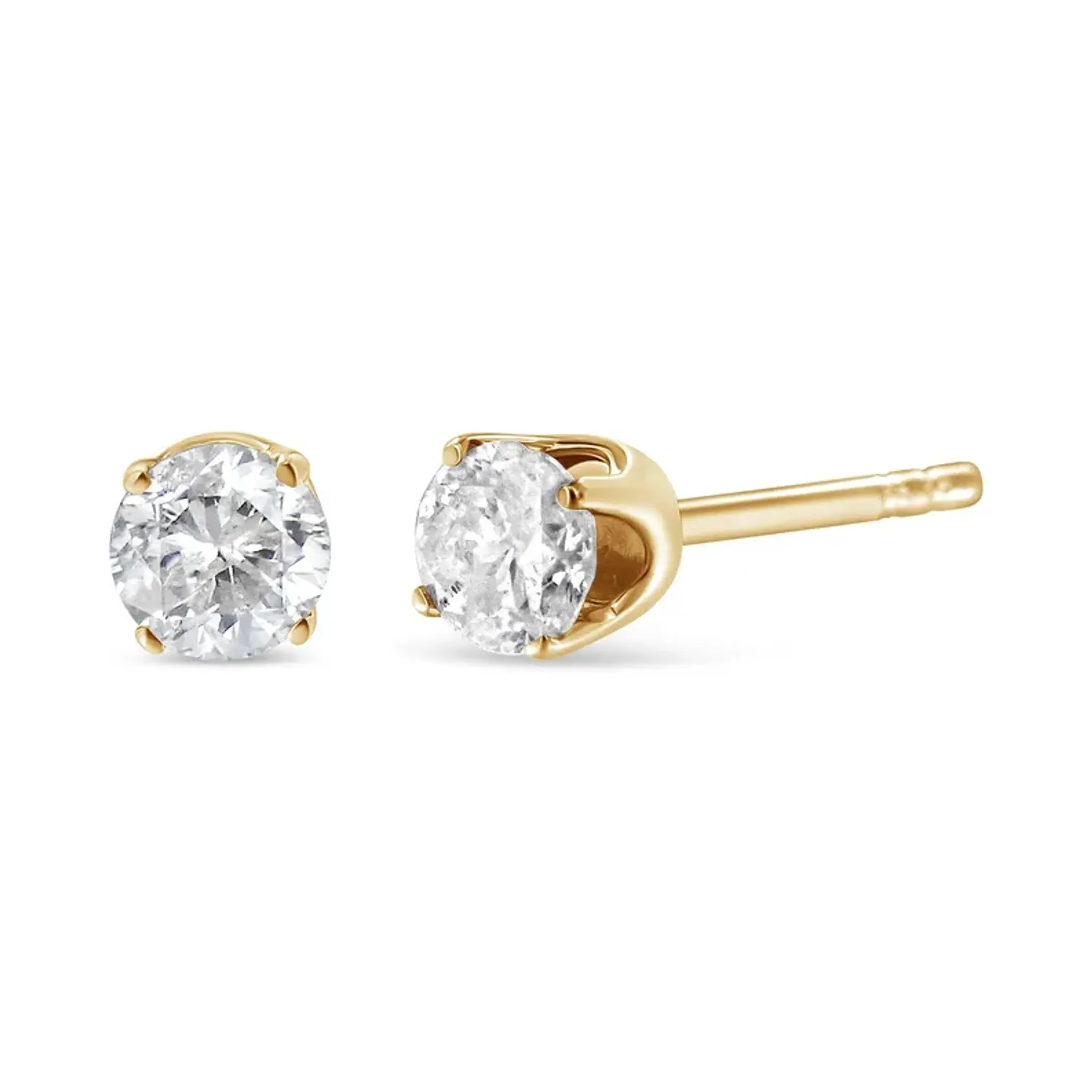 10K Yellow Gold over .925 Sterling Silver 5/8 Cttw Round Brilliant-Cut Diamond Classic 4-Prong Stud Earrings (K-L Color, I2-I3 Clarity)