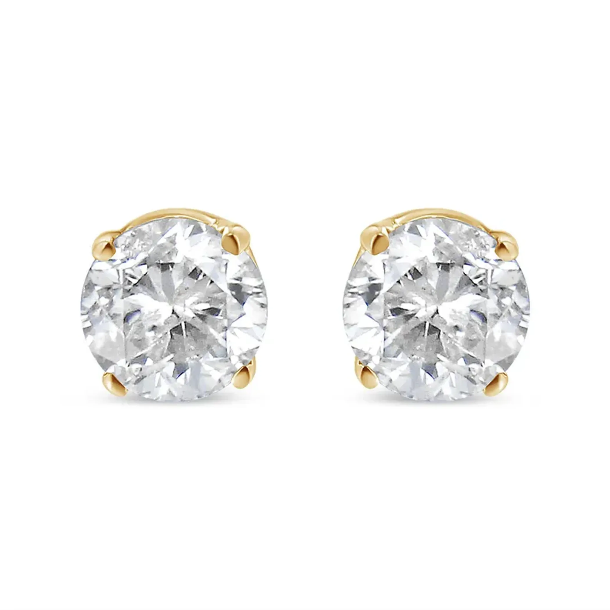 10K Yellow Gold over .925 Sterling Silver 5/8 Cttw Round Brilliant-Cut Diamond Classic 4-Prong Stud Earrings (K-L Color, I2-I3 Clarity)