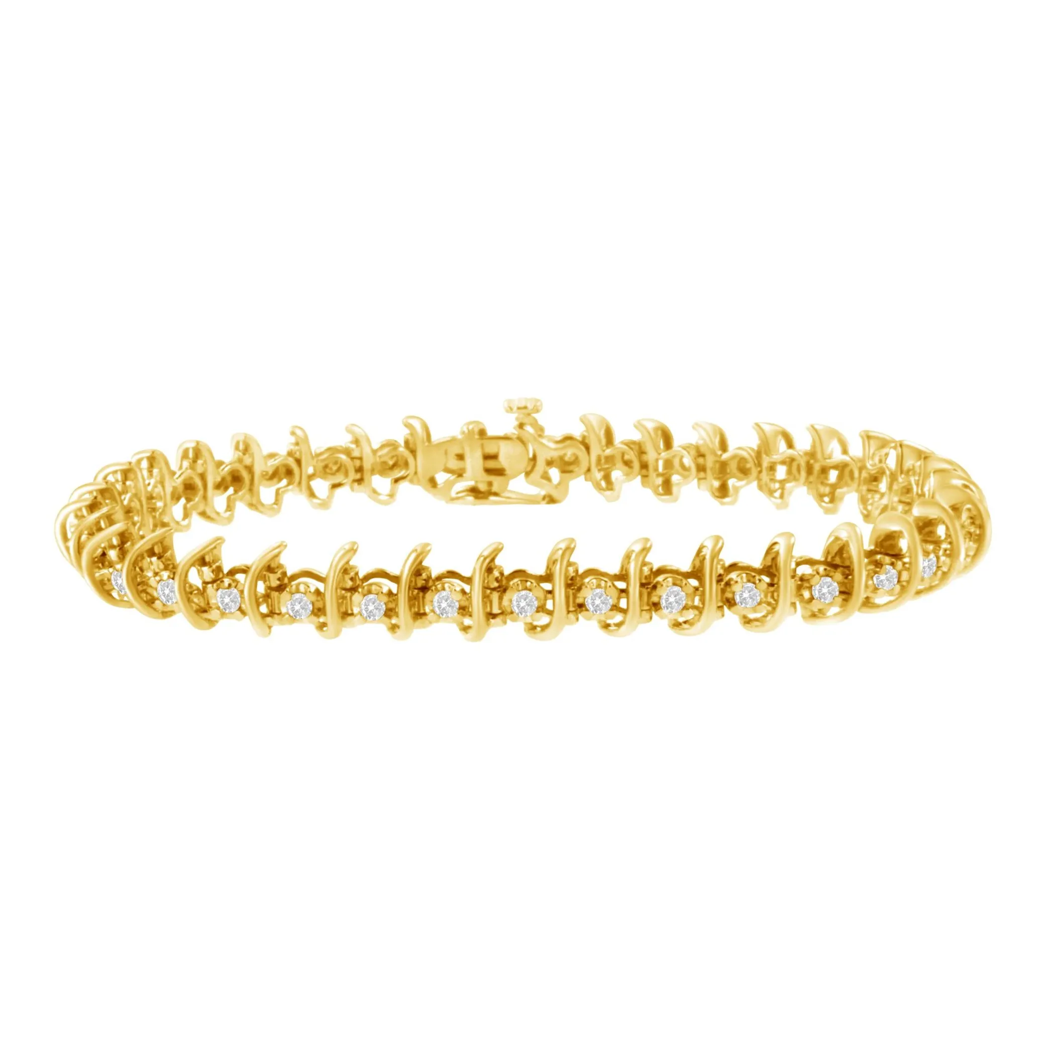 10KT Yellow Gold Plated .925 Sterling Silver 1 cttw Prong-Set Diamond Link Bracelet (J-K, I1-I2) - 7.5"