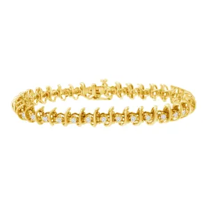 10KT Yellow Gold Plated .925 Sterling Silver 1 cttw Prong-Set Diamond Link Bracelet (J-K, I1-I2) - 7.5"