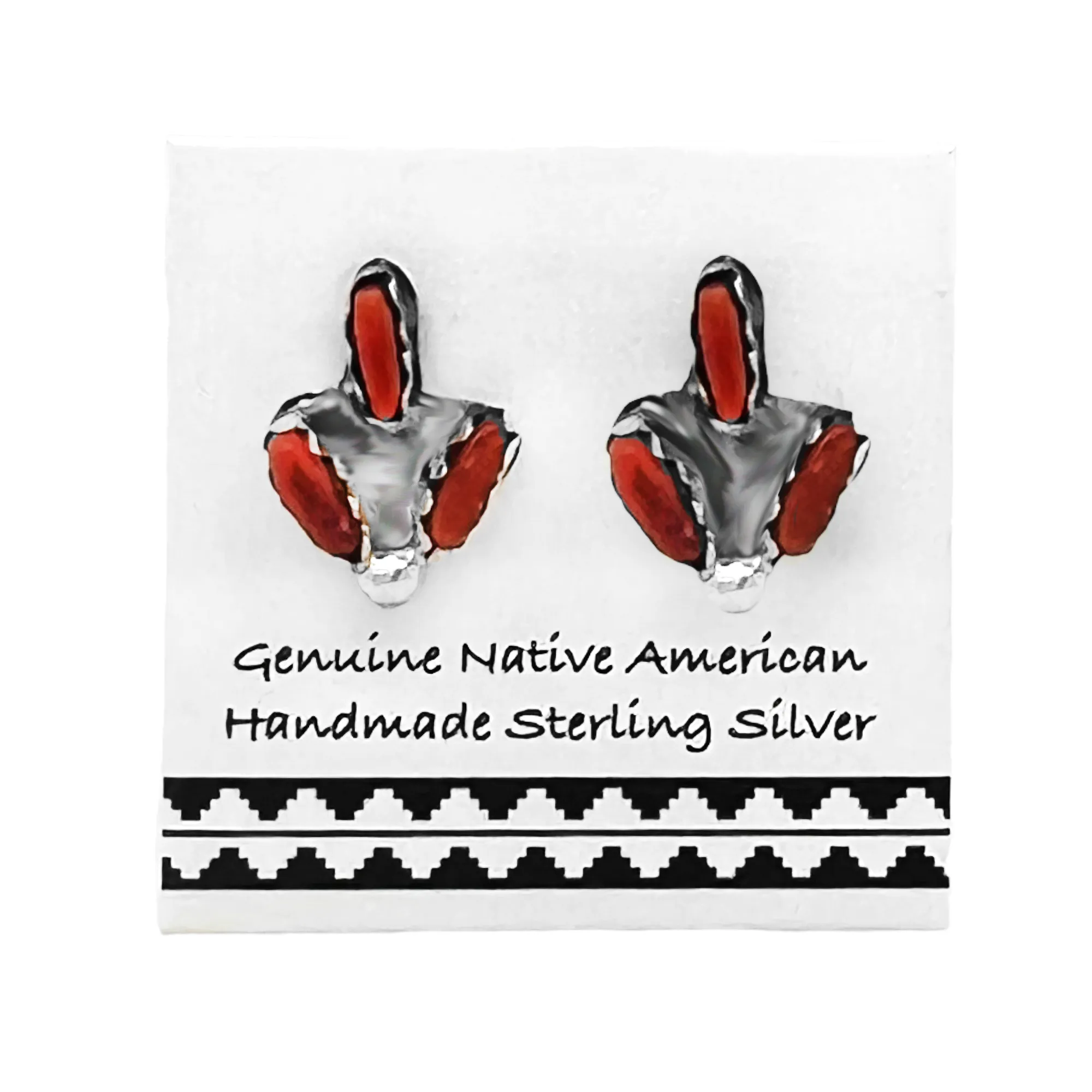 10mm Genuine Red Coral Stud Earrings, Traditional Zuni Needlepoint, 925 Sterling Silver, Native American USA Handmade, Nickel Free