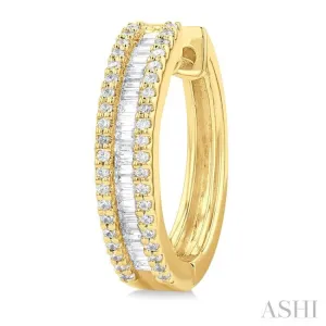 1/2 ctw Baguette and Round Cut Diamond Fashion Hoop Earring in 14K Yellow Gold