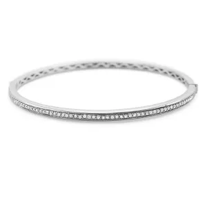 14ct White Gold Brilliant Cut Diamond Set Hinged Bangle