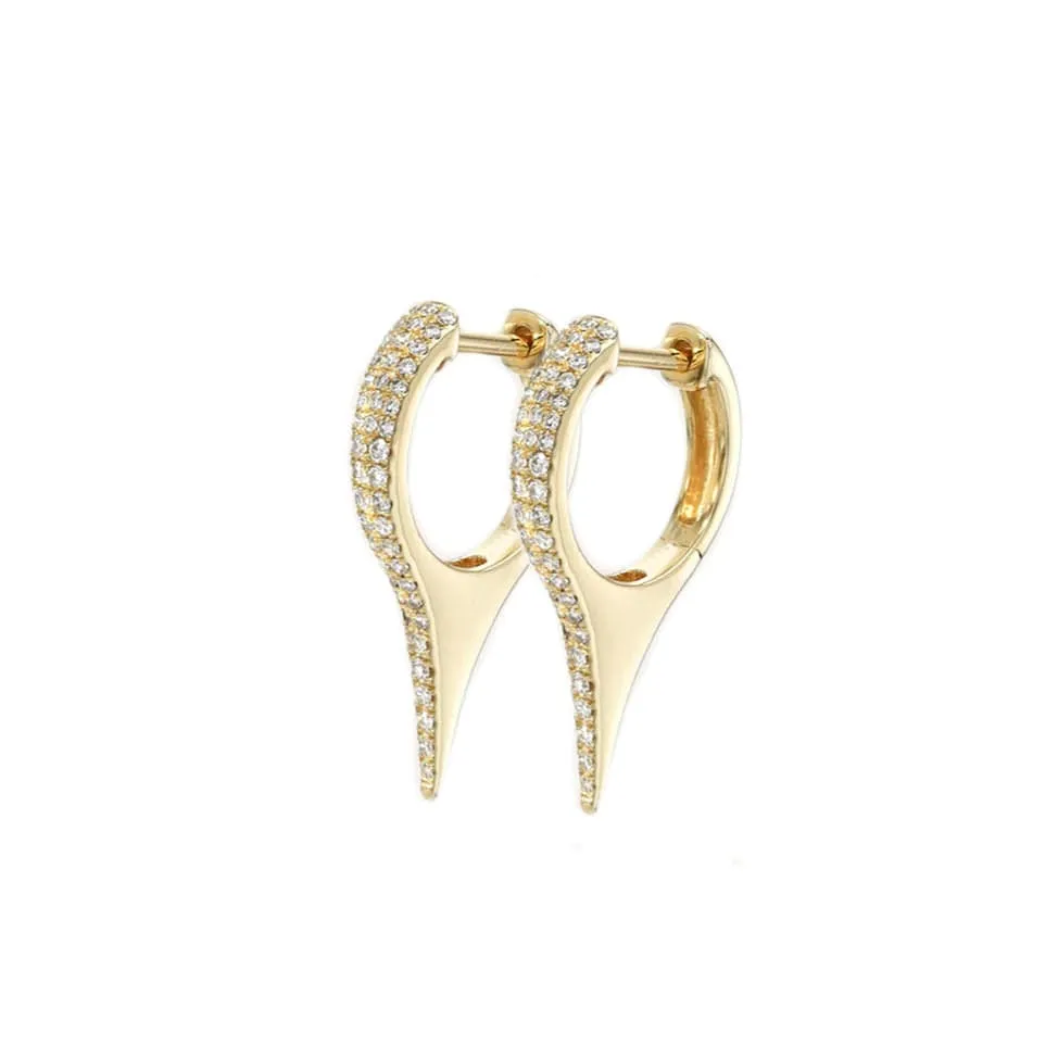 14K Gold and Pave Diamond Dagger Hoops Earrings