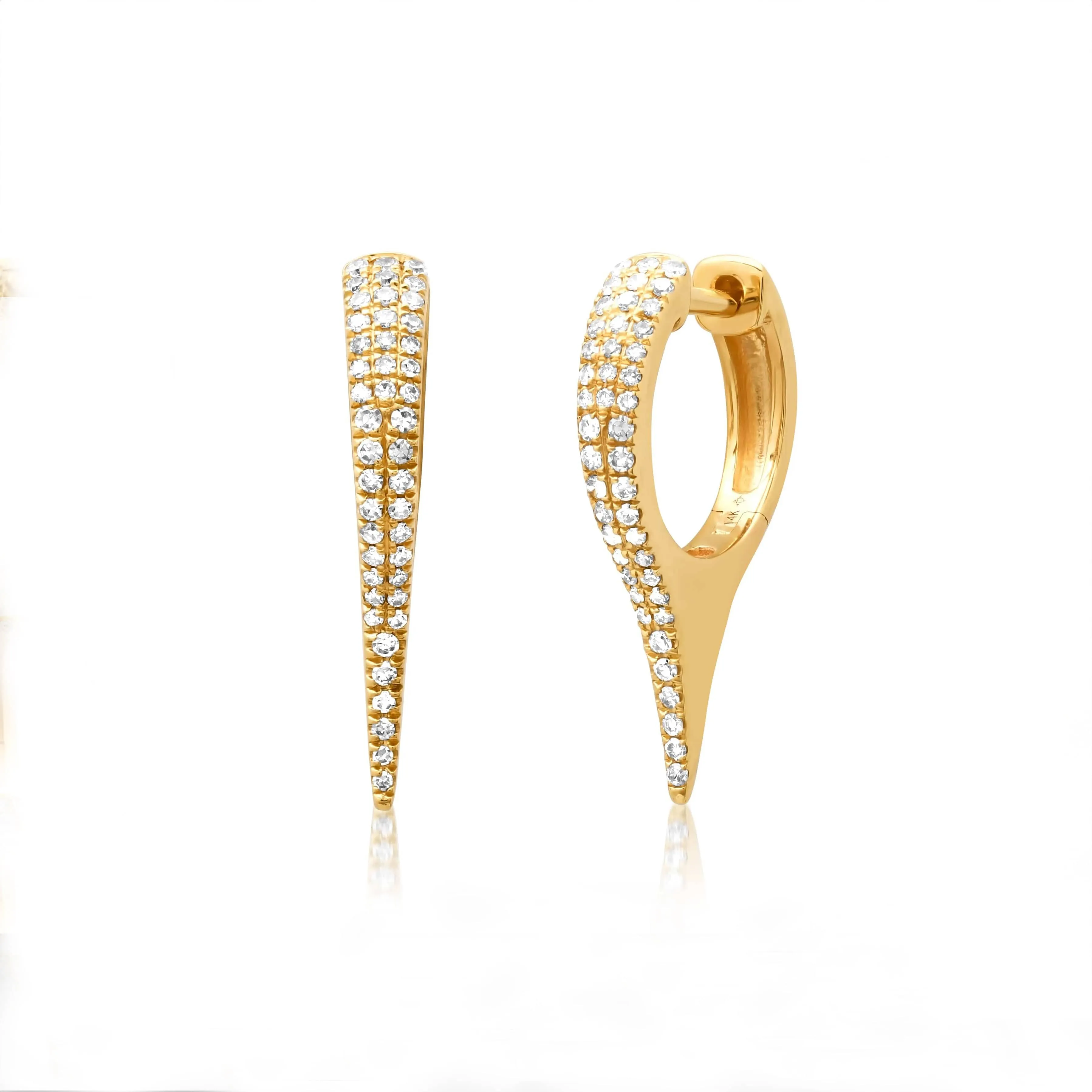 14K Gold and Pave Diamond Dagger Hoops Earrings