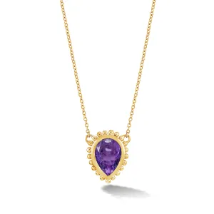 14k Gold Anemone Large Teardrop Pendant with Amethyst