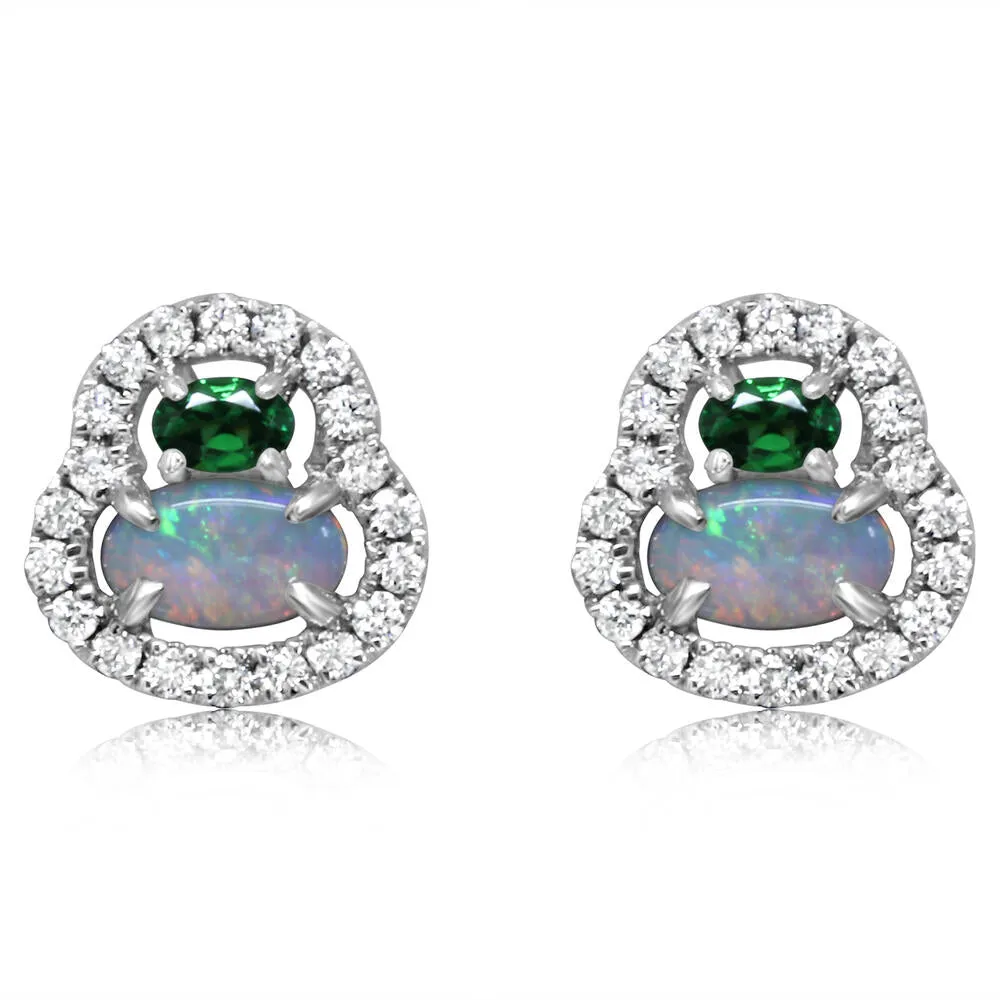 14k Gold Australian Opal Studs Earrings with Tsavorite