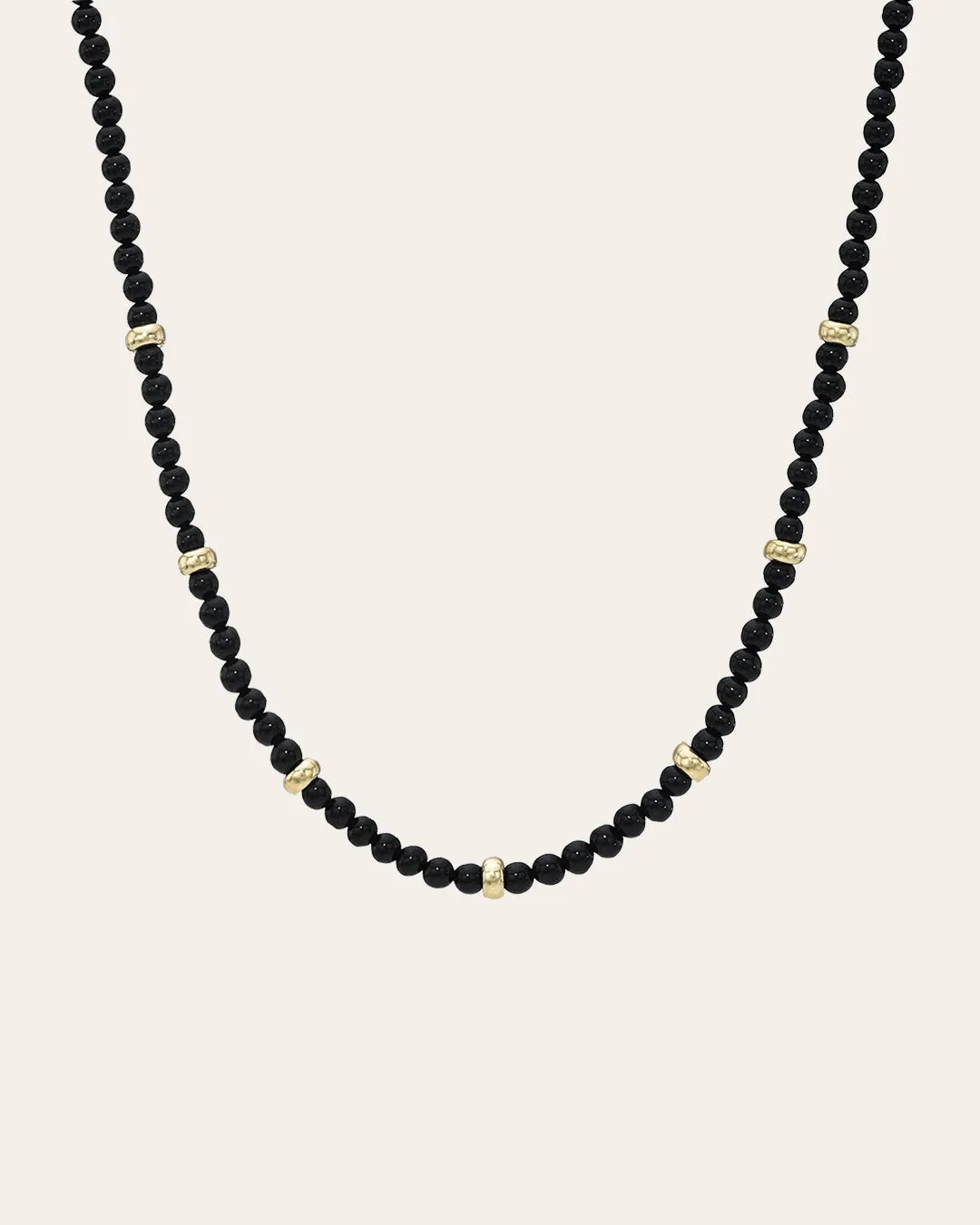 14k Gold Black Onyx Segment Bead Necklace