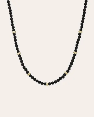 14k Gold Black Onyx Segment Bead Necklace