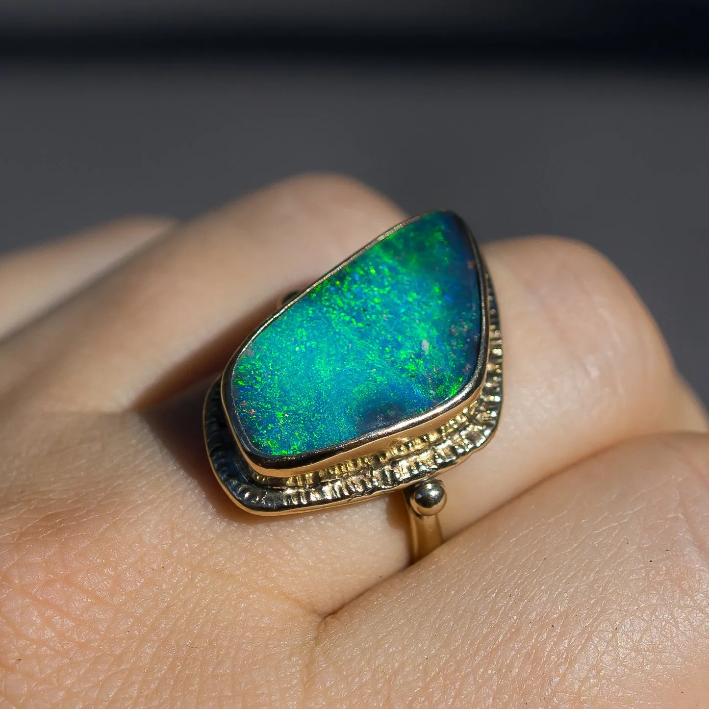 14k Gold Boulder Opal Ring- Sz 8