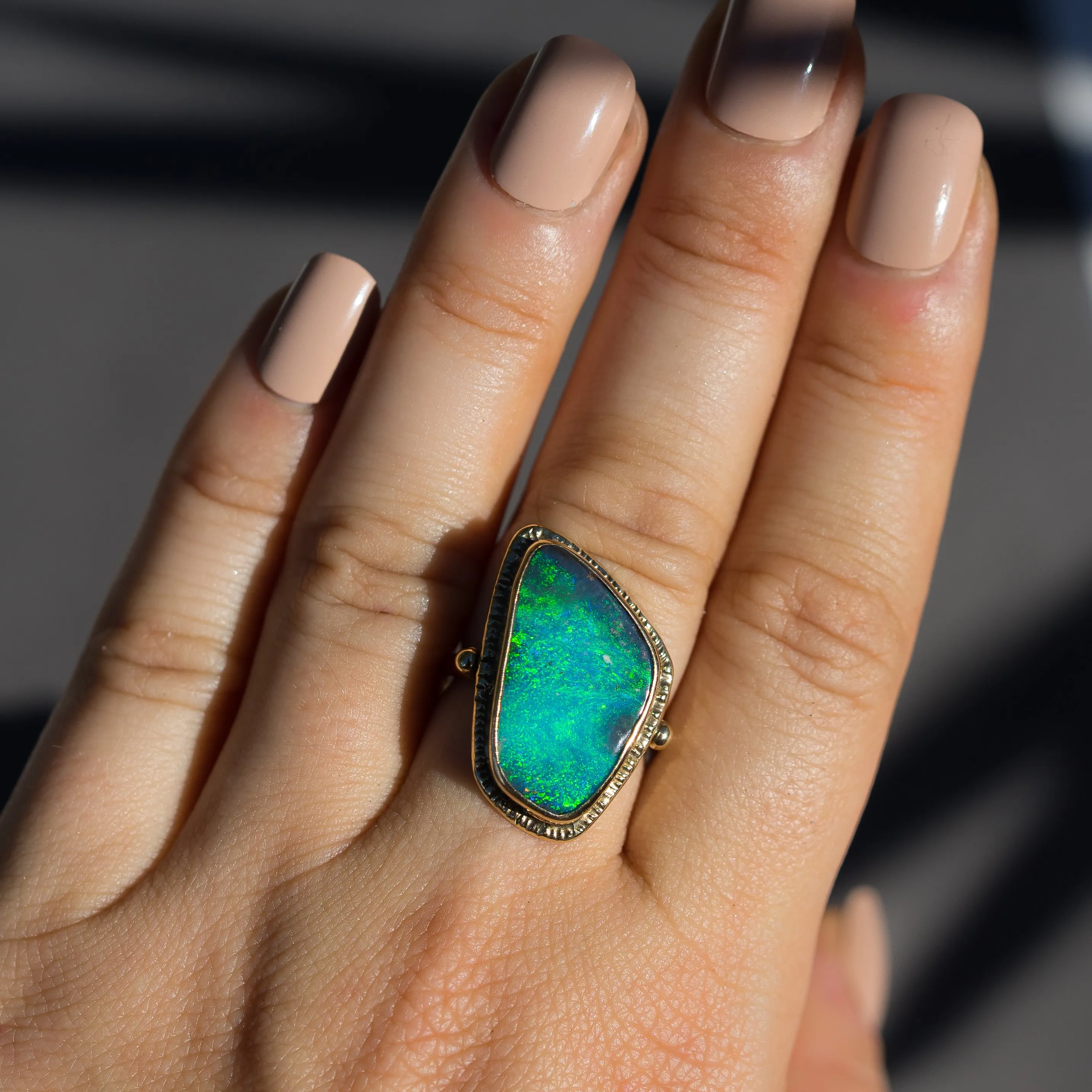 14k Gold Boulder Opal Ring- Sz 8