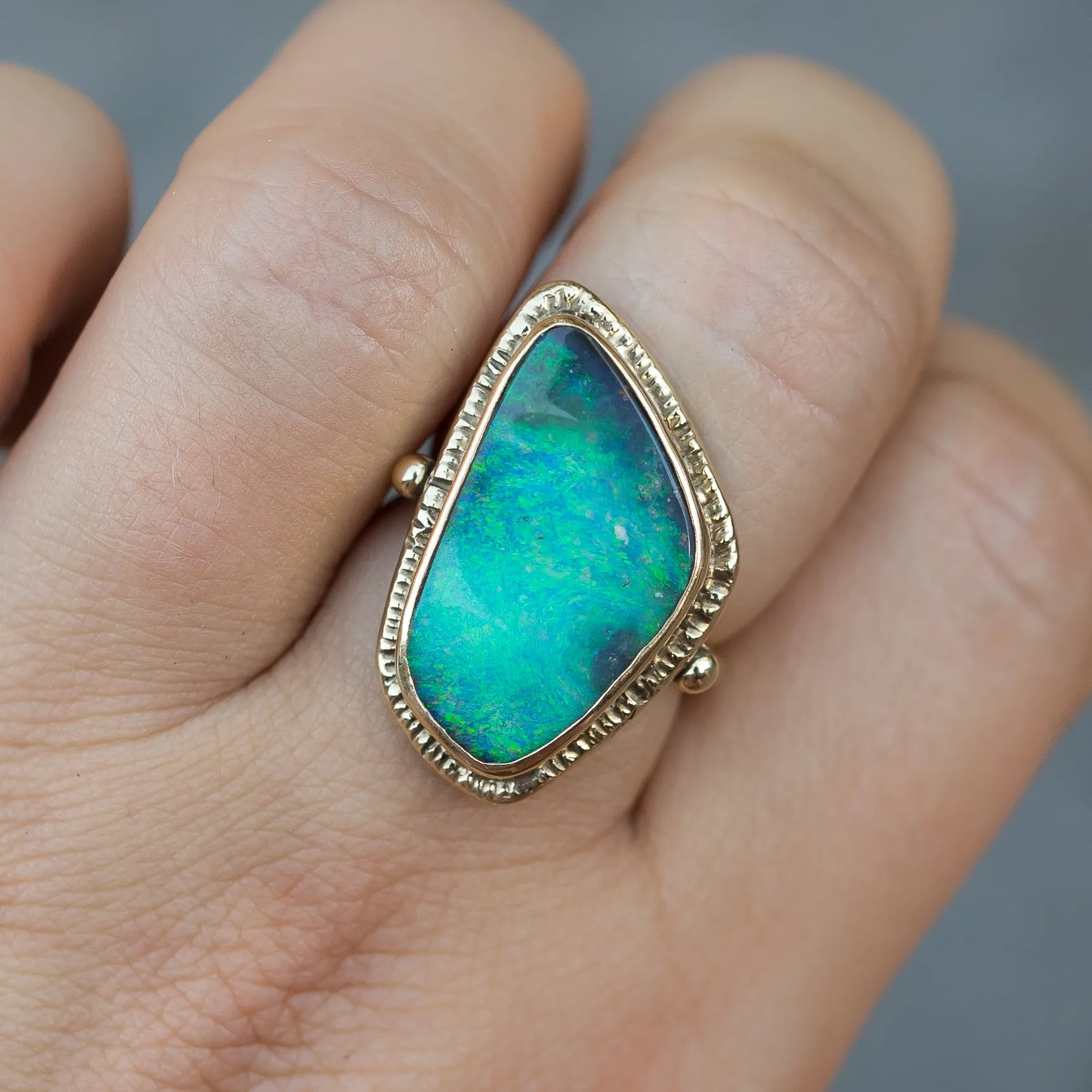 14k Gold Boulder Opal Ring- Sz 8