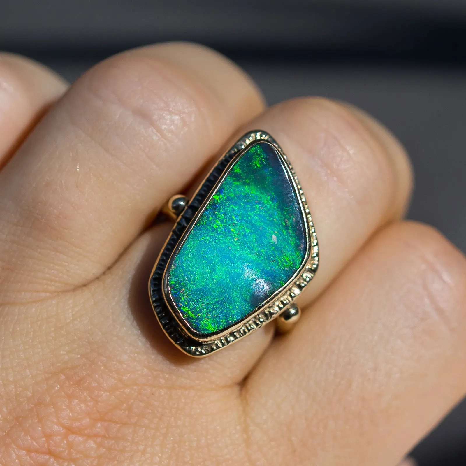 14k Gold Boulder Opal Ring- Sz 8