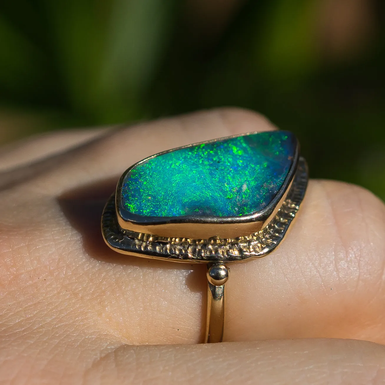 14k Gold Boulder Opal Ring- Sz 8