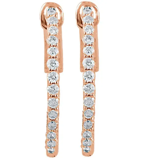 14K Rose Gold 1/2 CTW Natural Diamond Inside-Outside Hinged Hoop Earrings