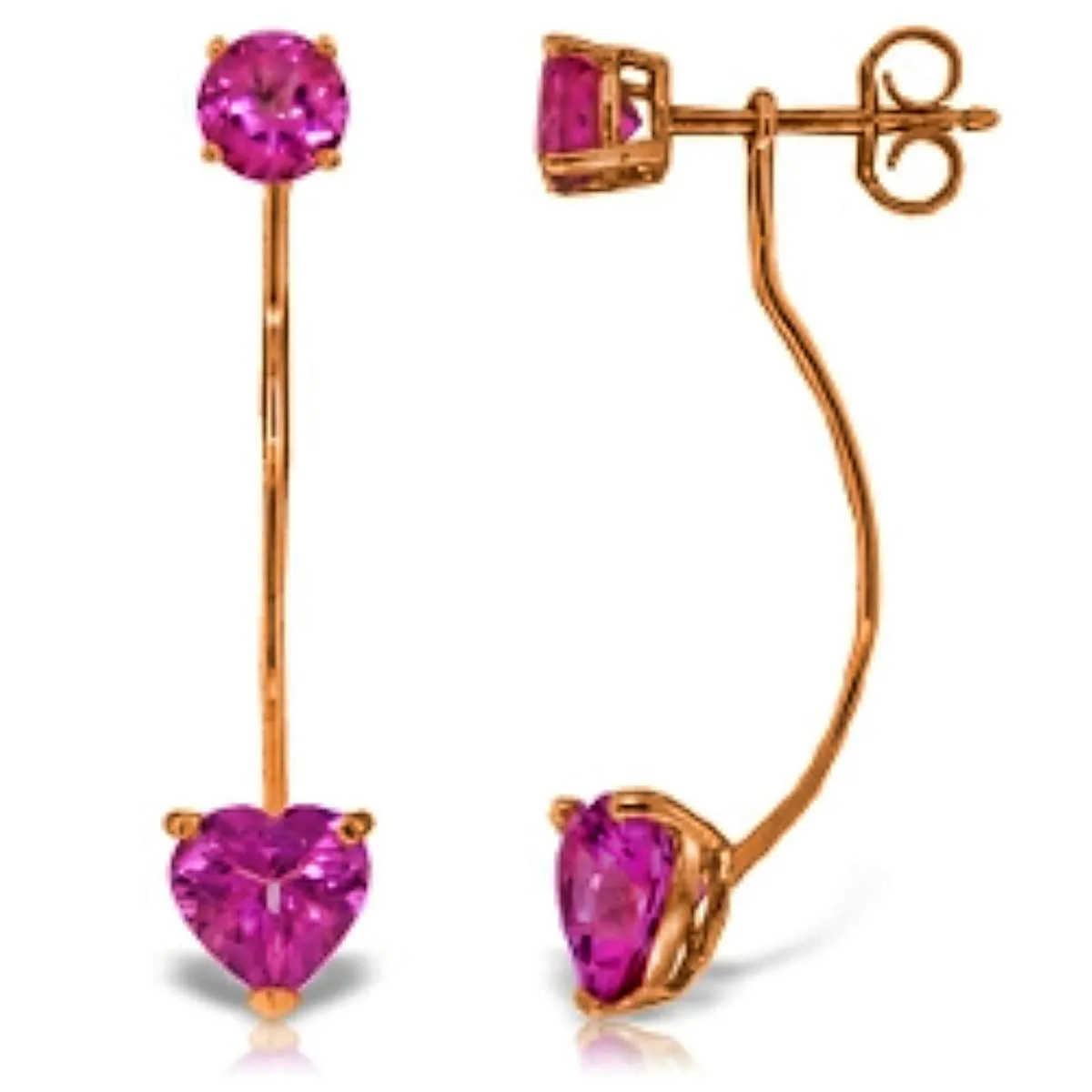 14K Solid Rose Gold Stud & Drops Earrings Natural Pink Topaz Jewelry