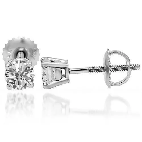 14K Solid White Gold Diamond Solitaire Stud Earrings 0.84 Ctw