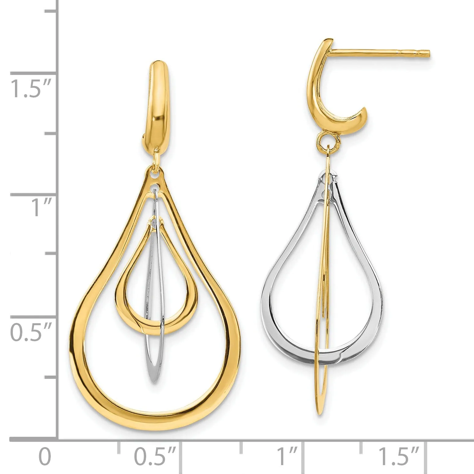 14k Two Tone Gold Polished Post Dangle Earrings