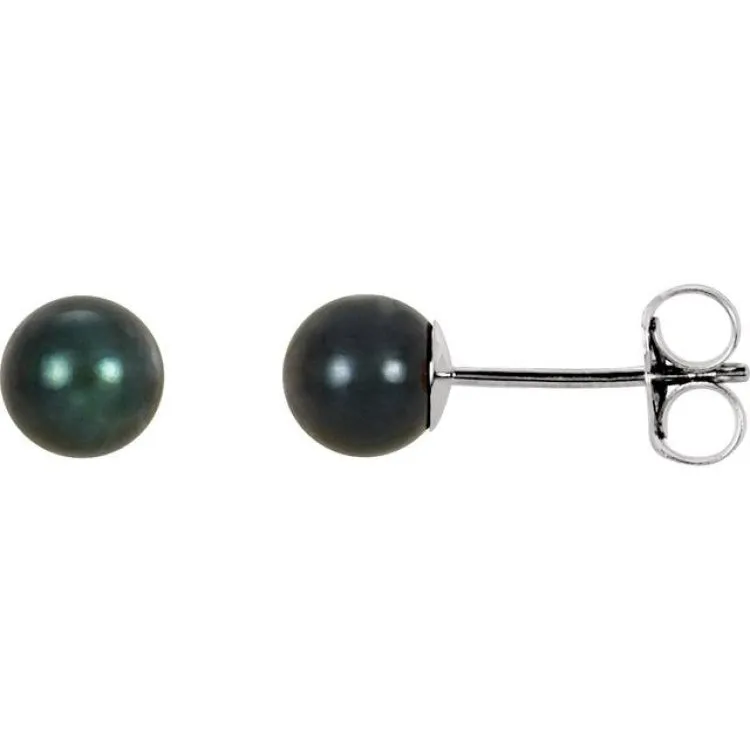 14K White  5 mm Cultured Black Akoya Pearl Earrings