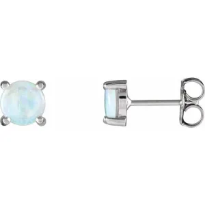 14K White 6 mm Natural White Opal Earrings