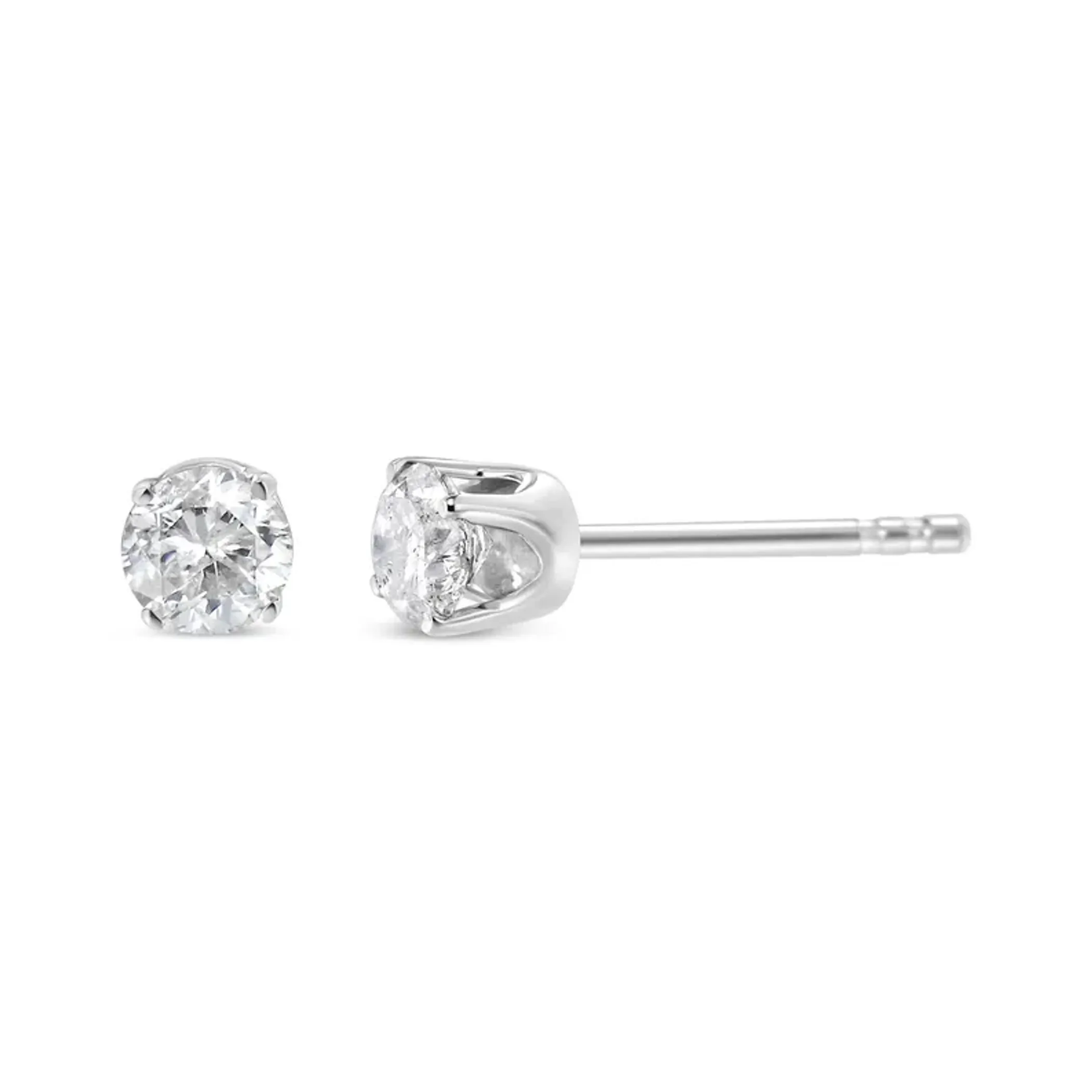 14K White Gold 1/10 Cttw Round Brilliant-Cut Near Colorless Diamond Classic 4-Prong Stud Earrings (H-I Color, SI1-SI2 Clarity)