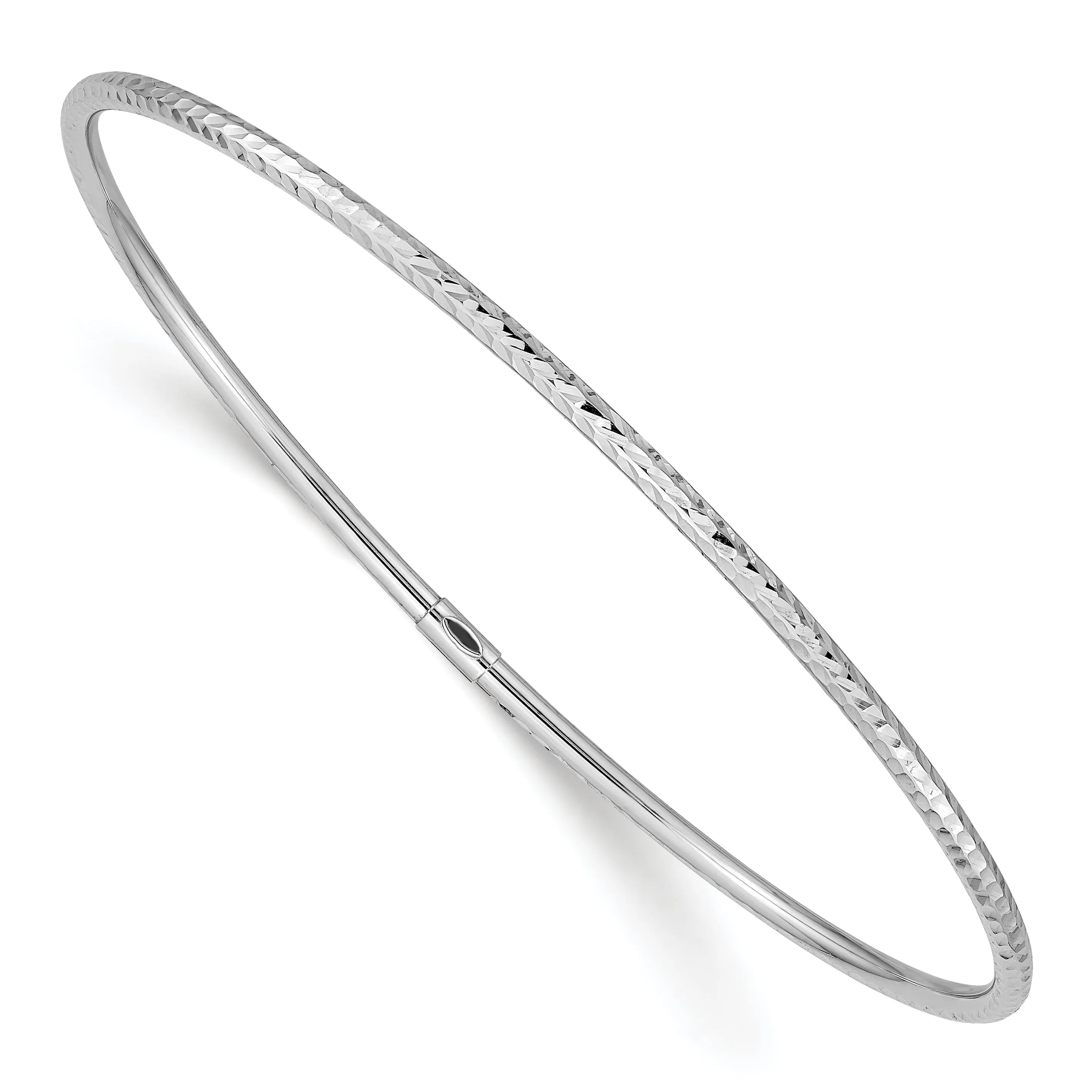 14k White Gold 2MM Diamond Cut Slip-on Bangle