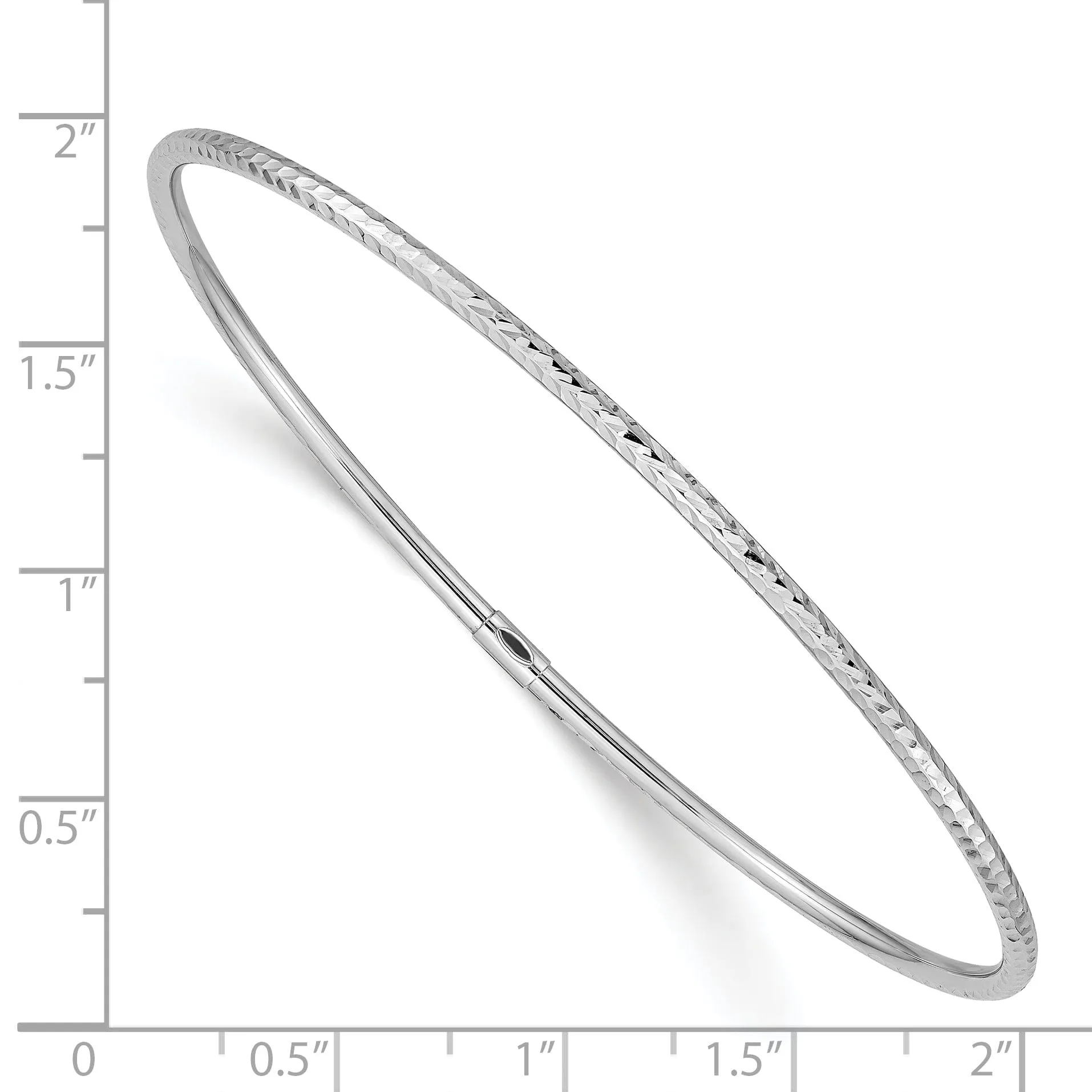 14k White Gold 2MM Diamond Cut Slip-on Bangle