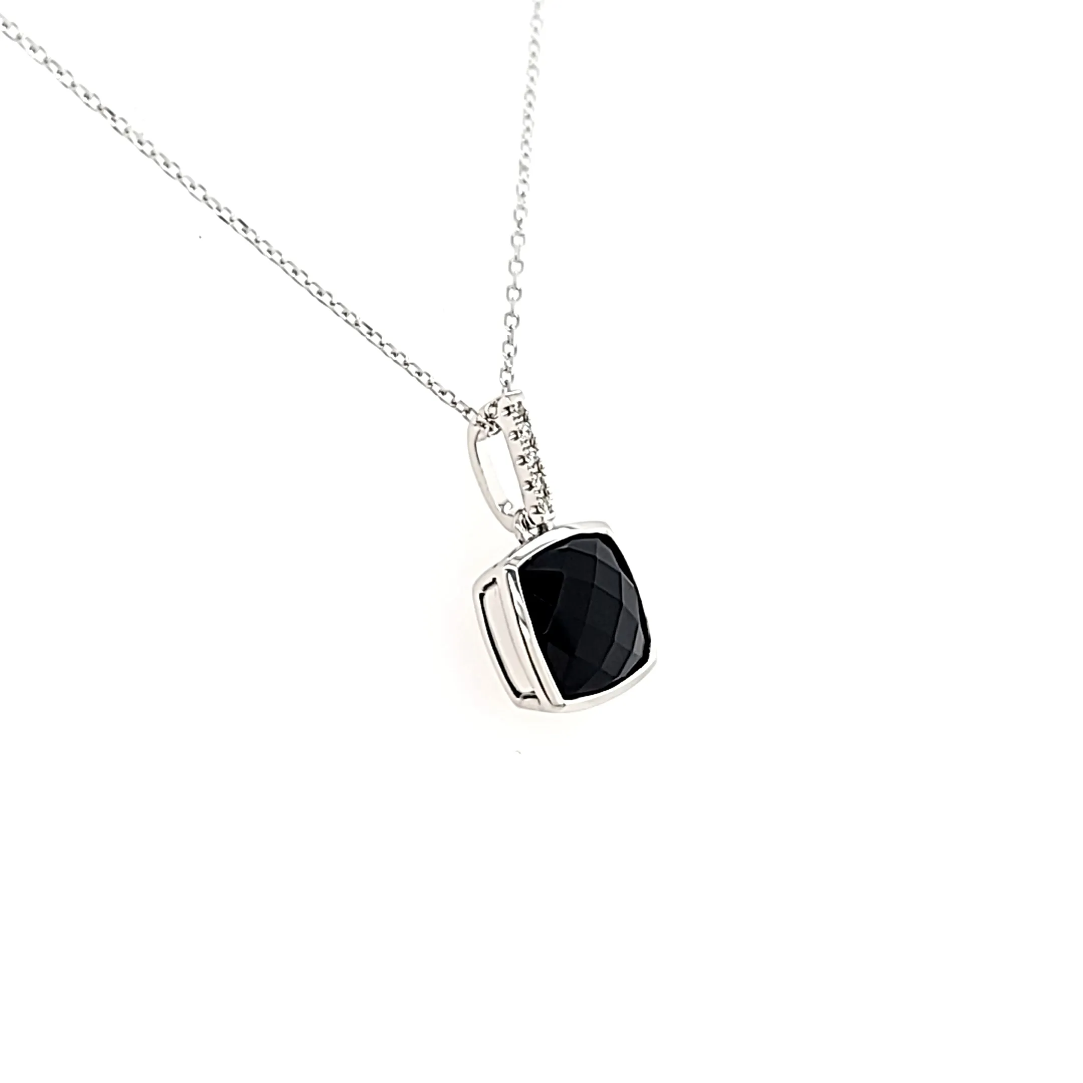 14k White Gold Bezel Onyx Necklace (I8004)