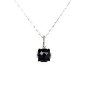 14k White Gold Bezel Onyx Necklace (I8004)