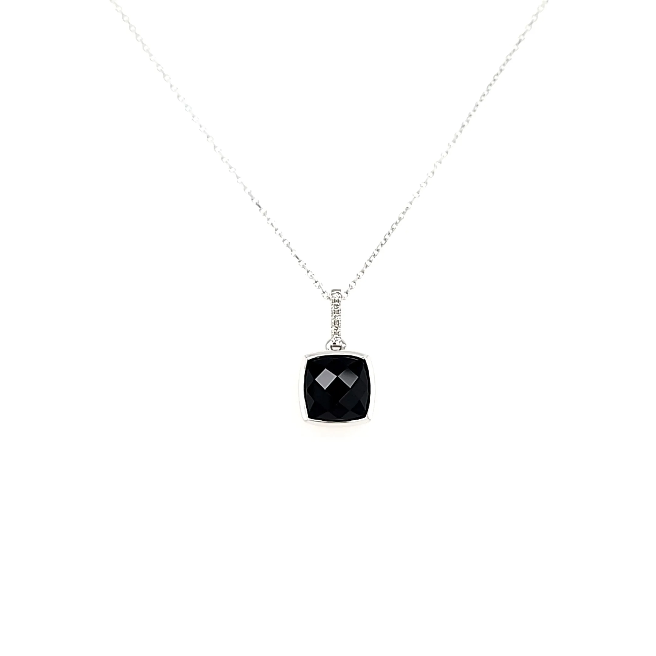 14k White Gold Bezel Onyx Necklace (I8004)