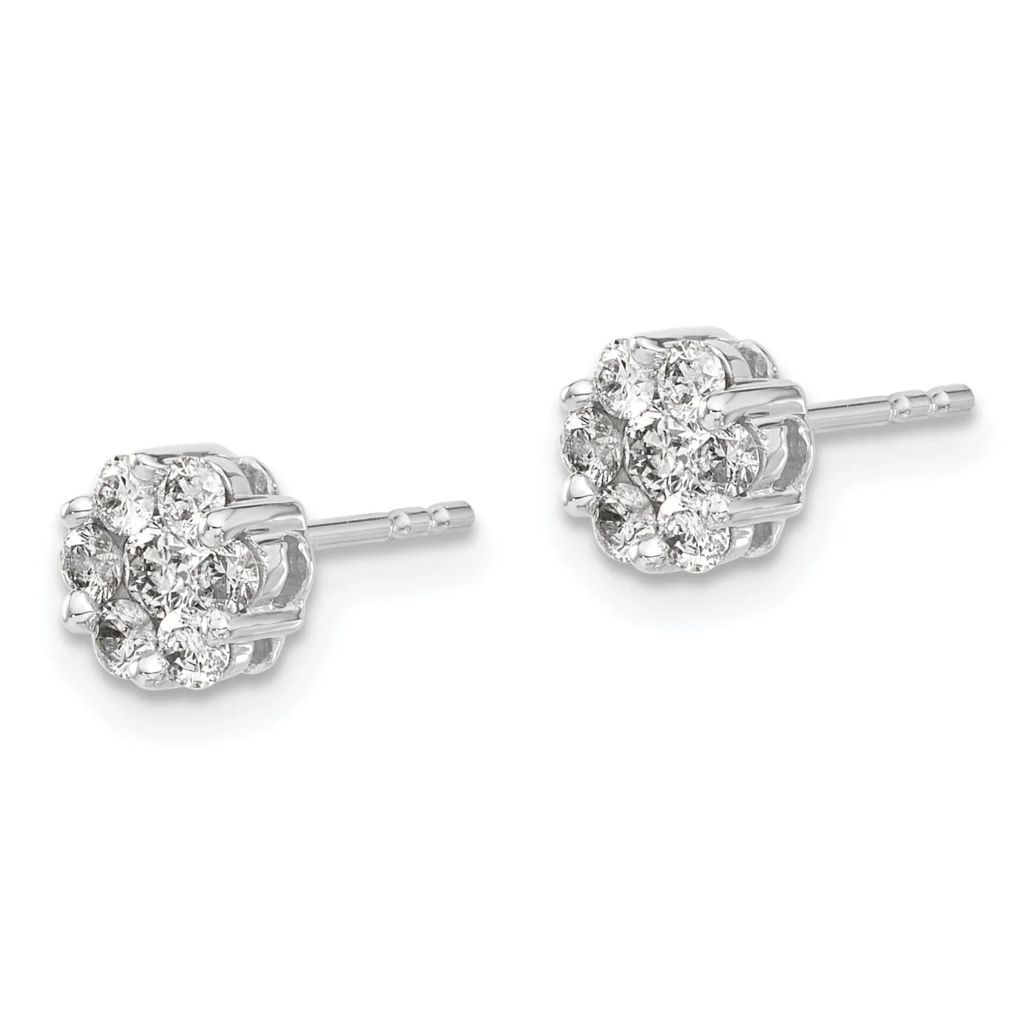 14k White Gold Diamond Cluster Push Back Earrings