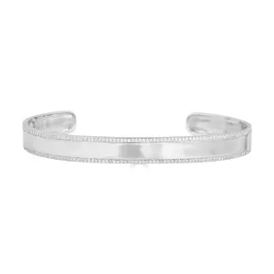 14K White Gold Diamond ID Cuff Bangle Bracelet