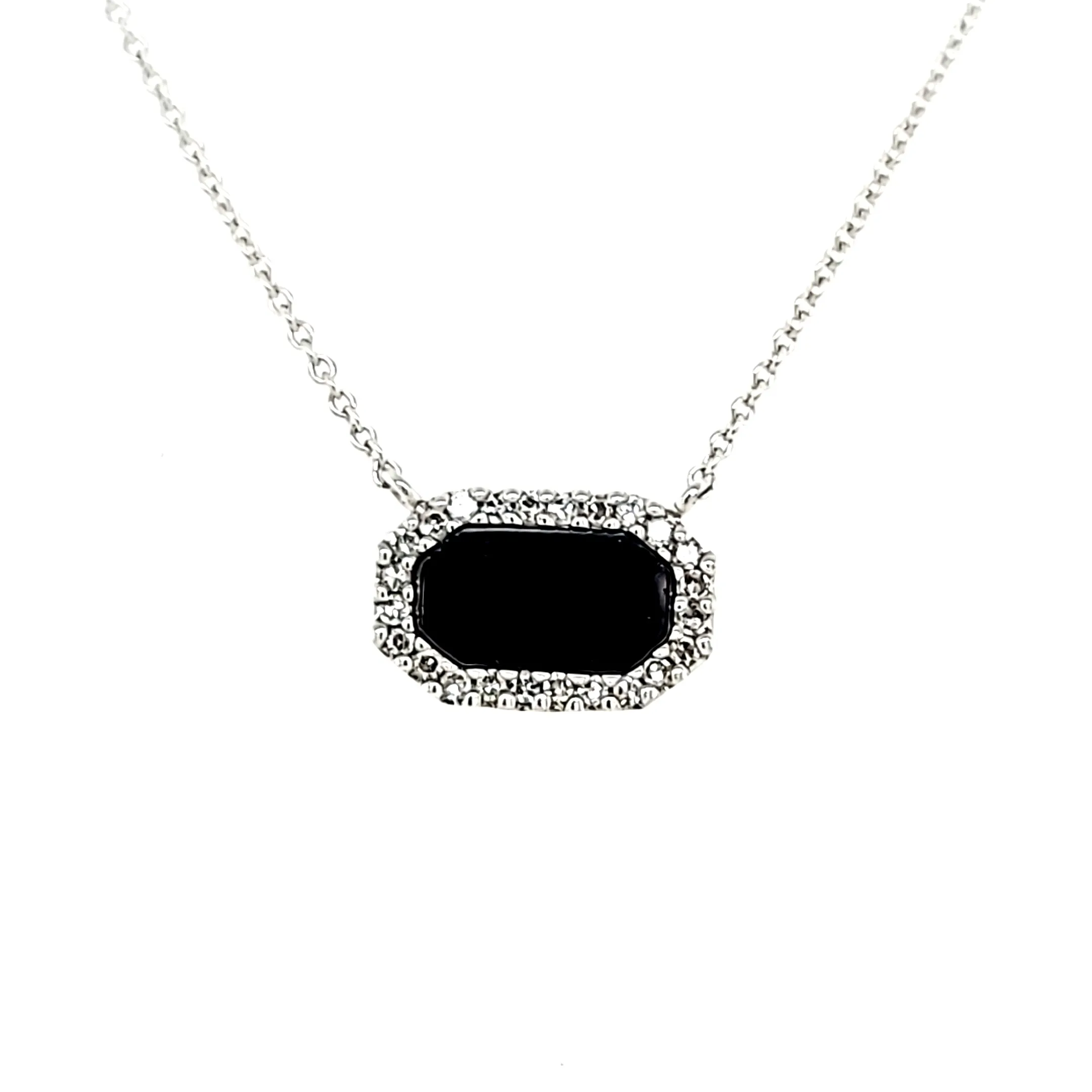 14k White Gold Onyx & Diamond Necklace (I7569)