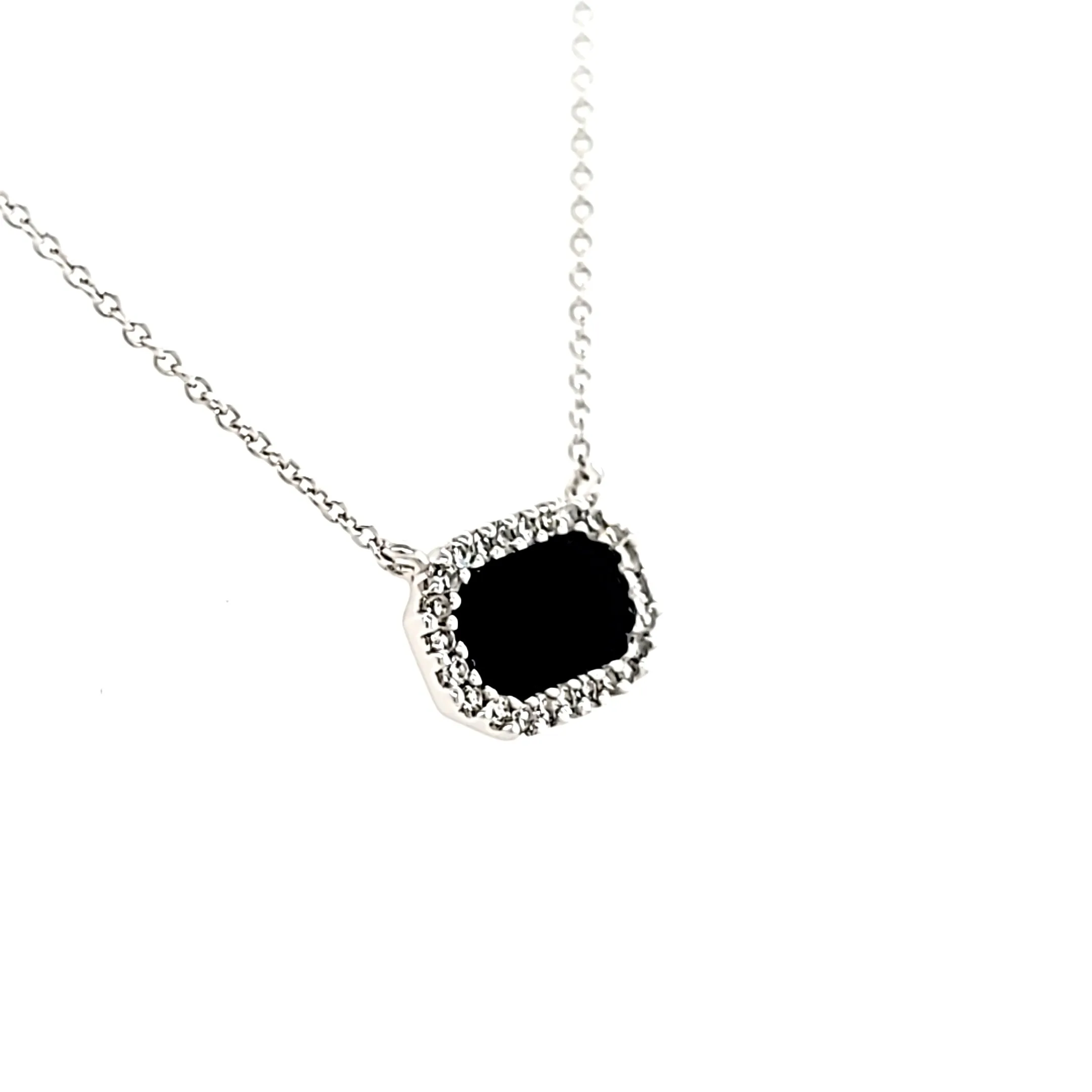 14k White Gold Onyx & Diamond Necklace (I7569)