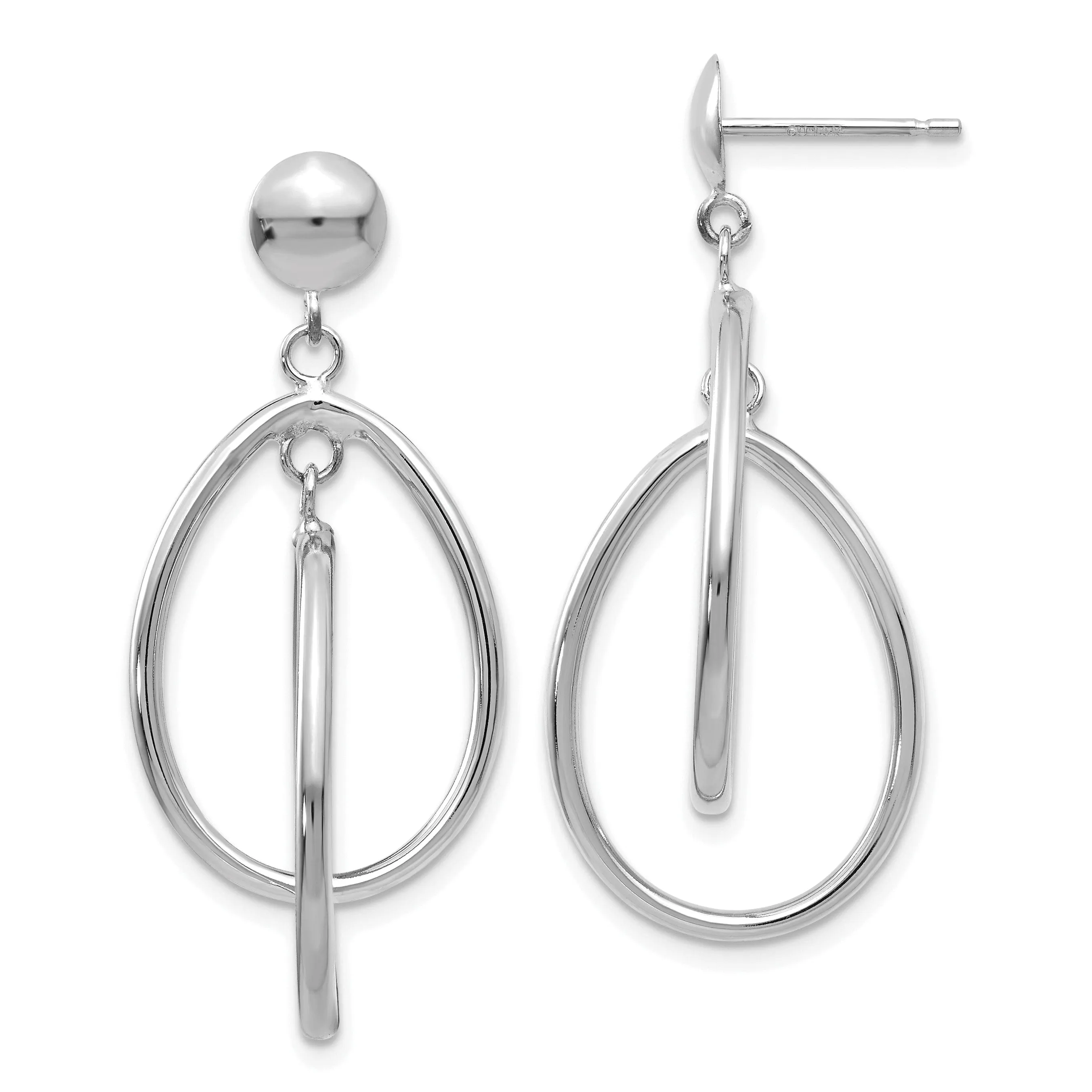 14k White Gold Polished Oval Dangle Post Earrings