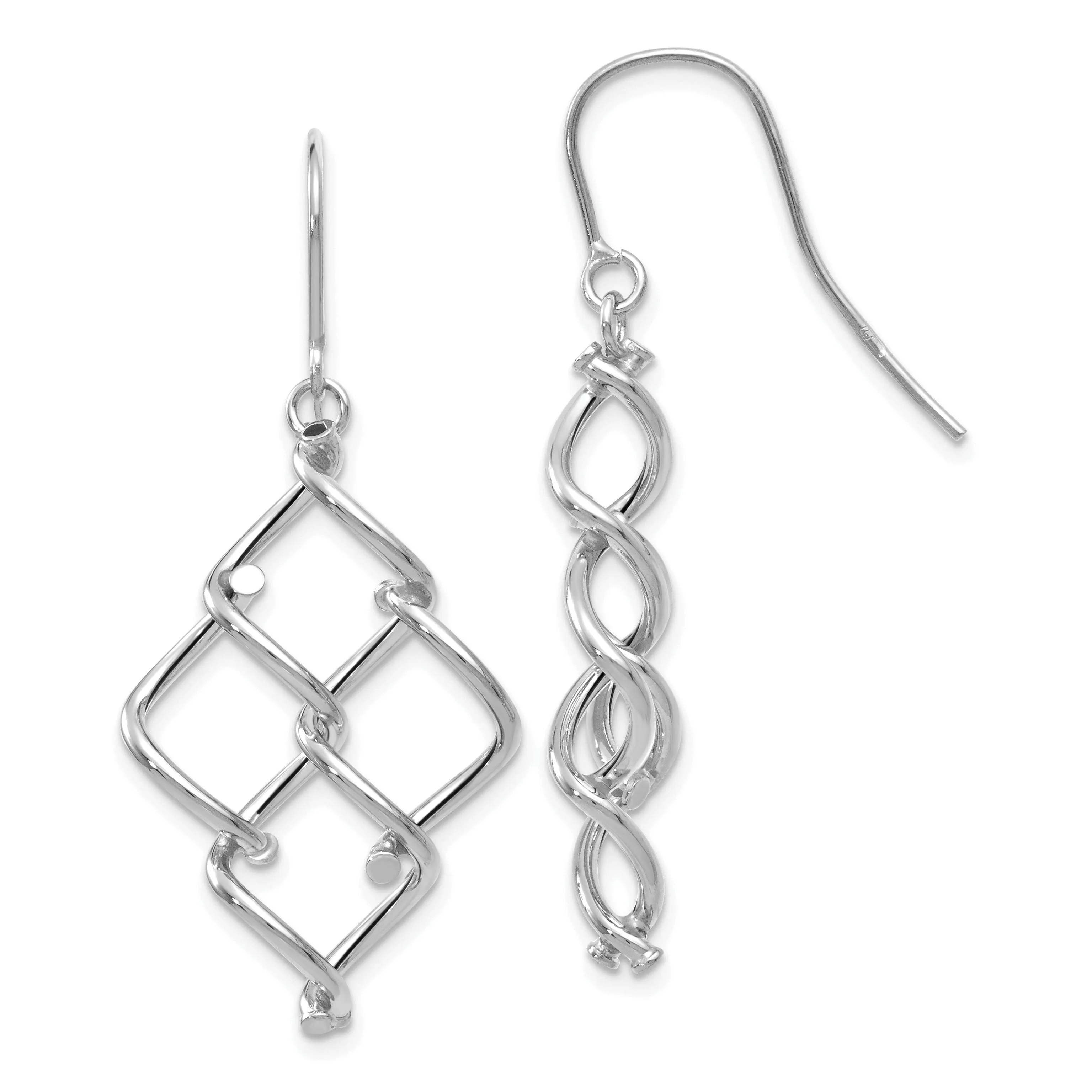 14K White Gold Polished Twisted Dangle Earrings