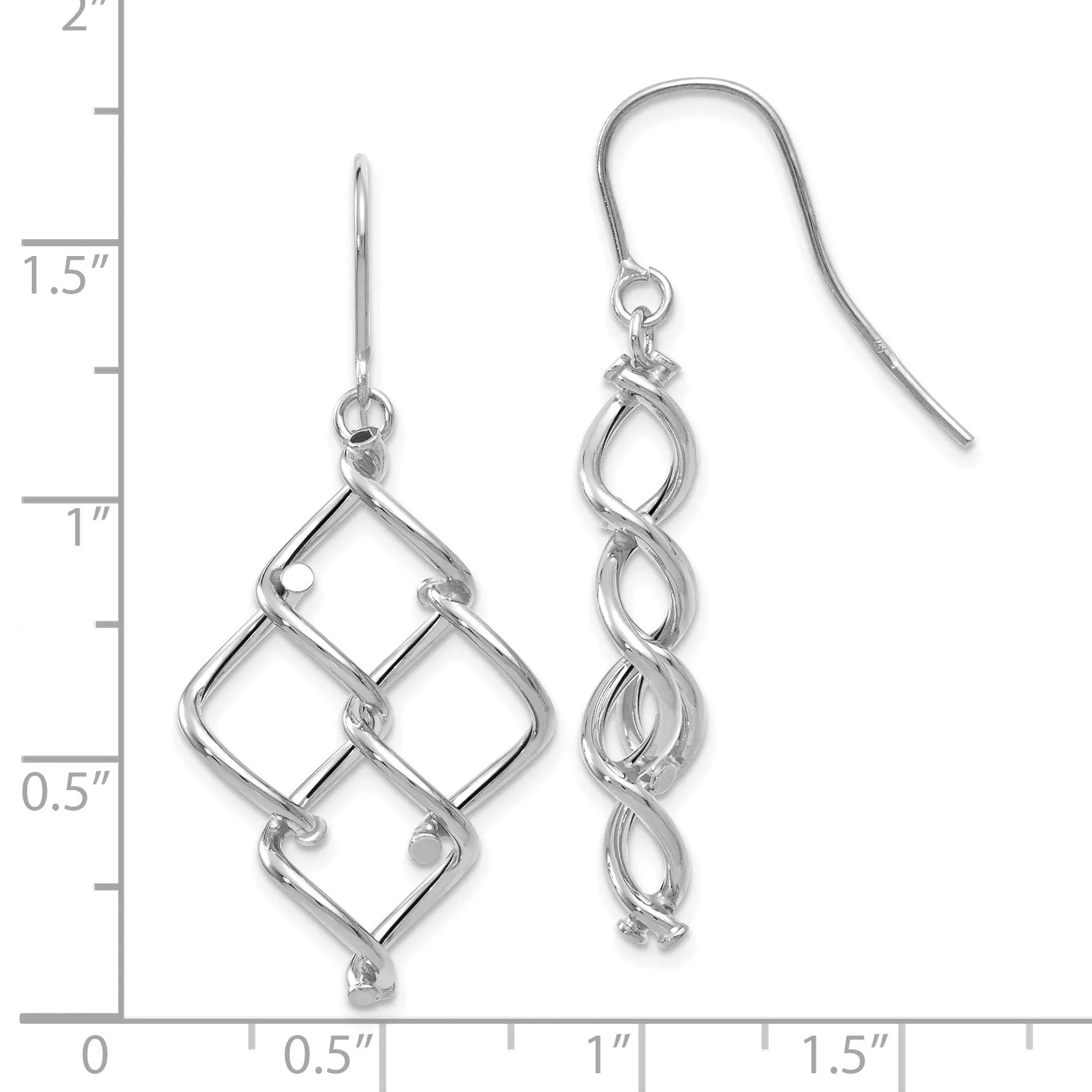 14K White Gold Polished Twisted Dangle Earrings