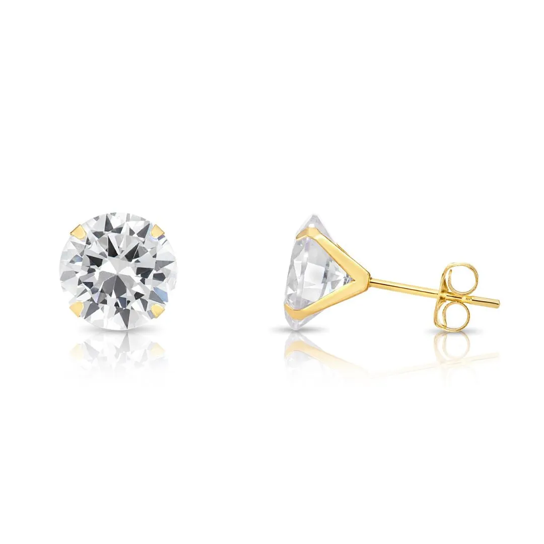 14K Yellow Gold And White Gold Stamping Zirconia Stud Earrings, Dainty Everyday Earrings