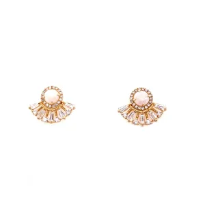 14K Yellow Gold Diamond Jacket   Opal Halo Earrings