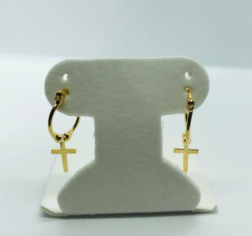 14K Yellow Gold Filled Cross Earrings Ball Hoop Design Womens Girls Gifts 16x13mm