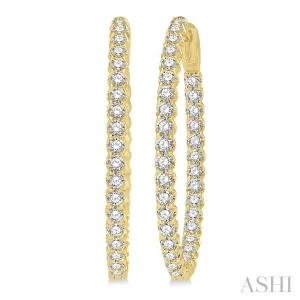 14K Yellow Gold In/Out Oval Diamond Hoop Earrings