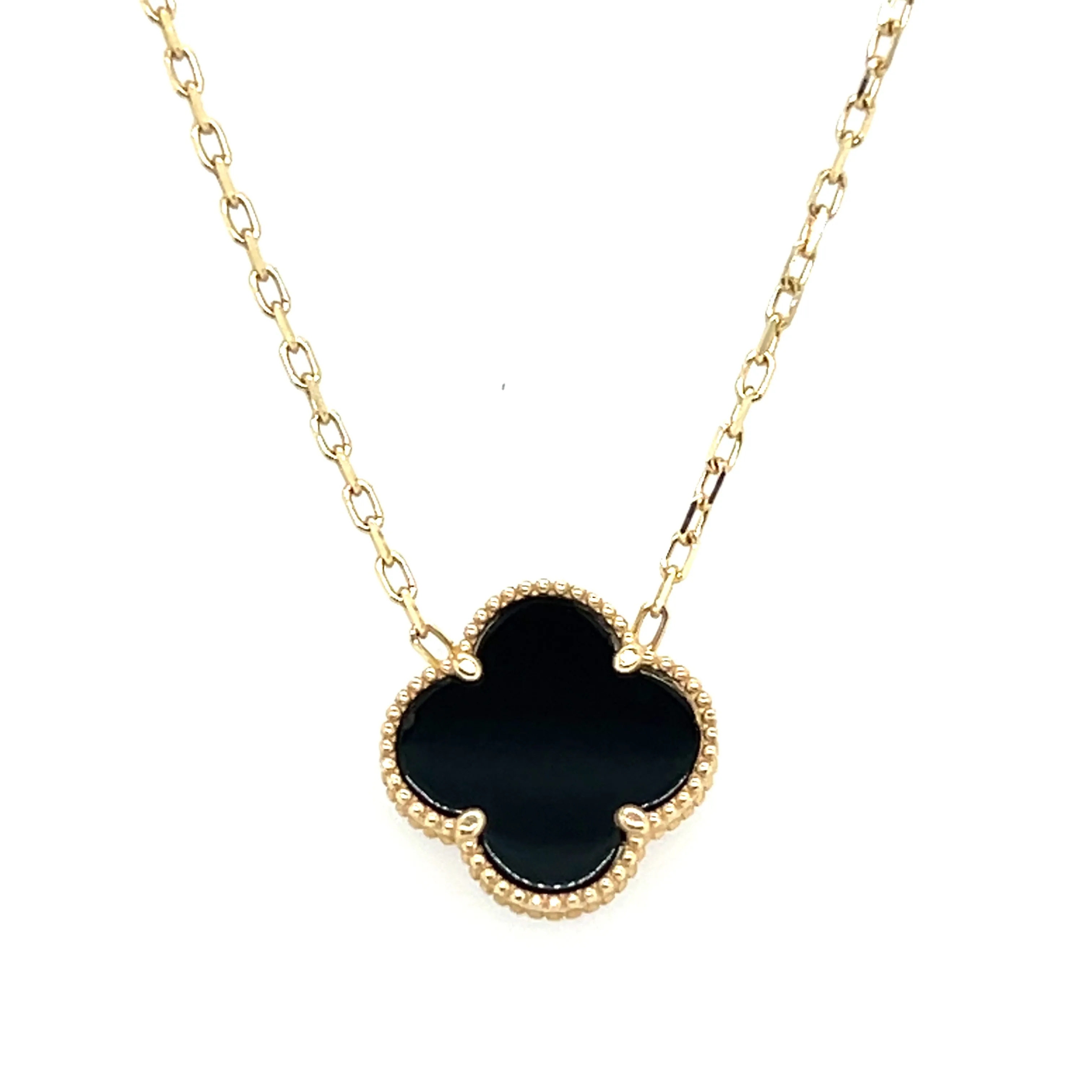 14K Yellow Gold Onyx Motif Necklace