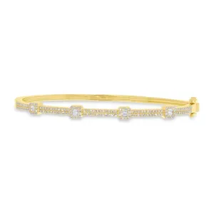 14K Yellow Gold Round and Baguette Diamond Bangle