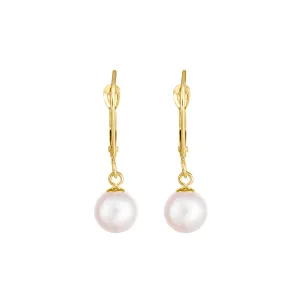 14K Yellow Gold Single Cultured Freshwater Pearl Dangle Leverback Earrings